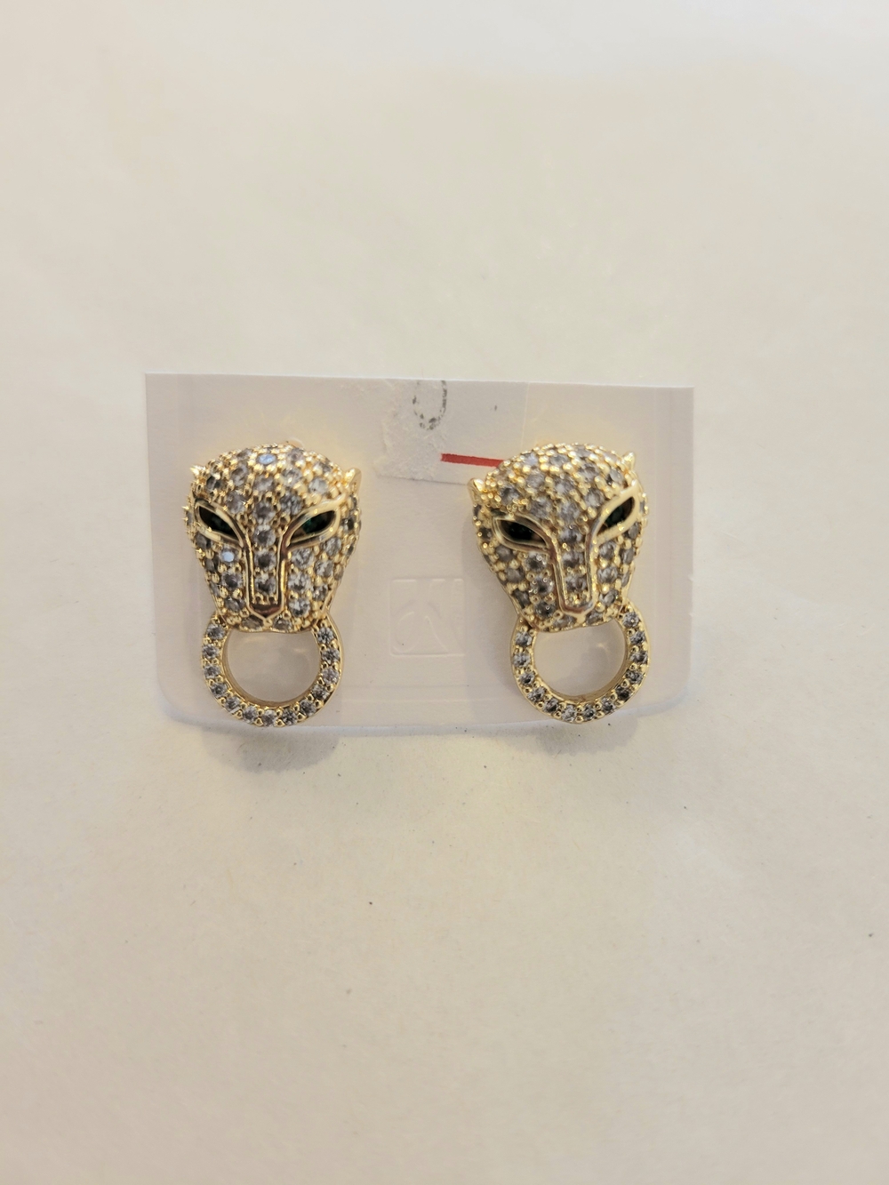Gold Rhinestone Panther Hoop Stud Earrings - Women Jewelry